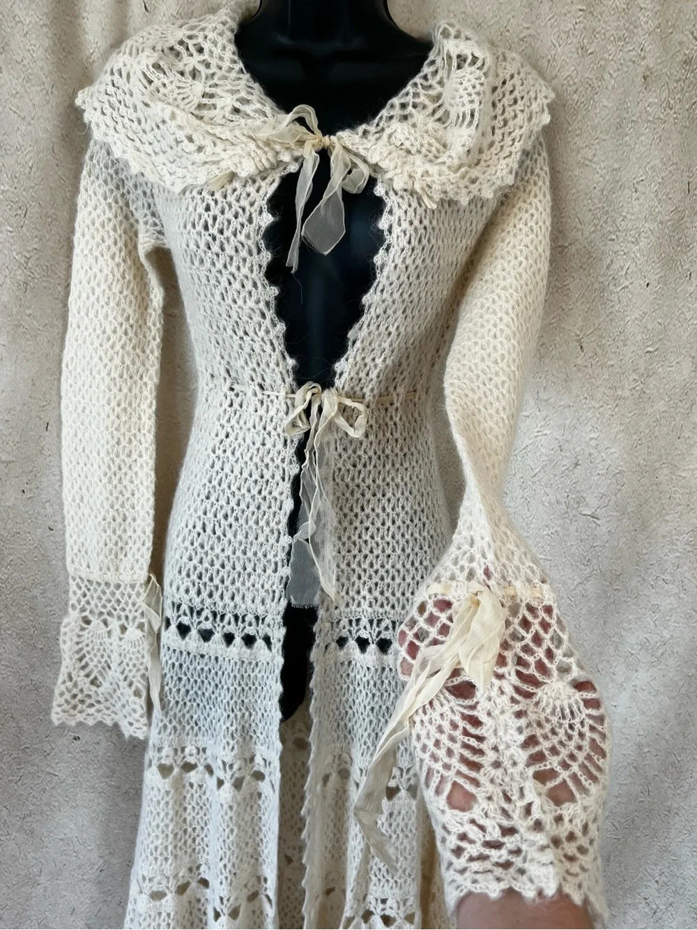 Free People Cream Pineapple Crochet Maxi Duster Jacket Coat